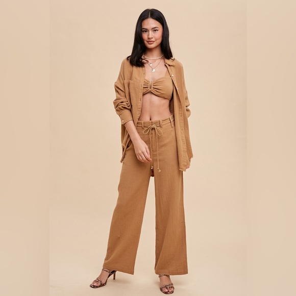 170. Garment Washed Cotton Gauze 3 Piece Set in Earthen - Picture 2 of 4